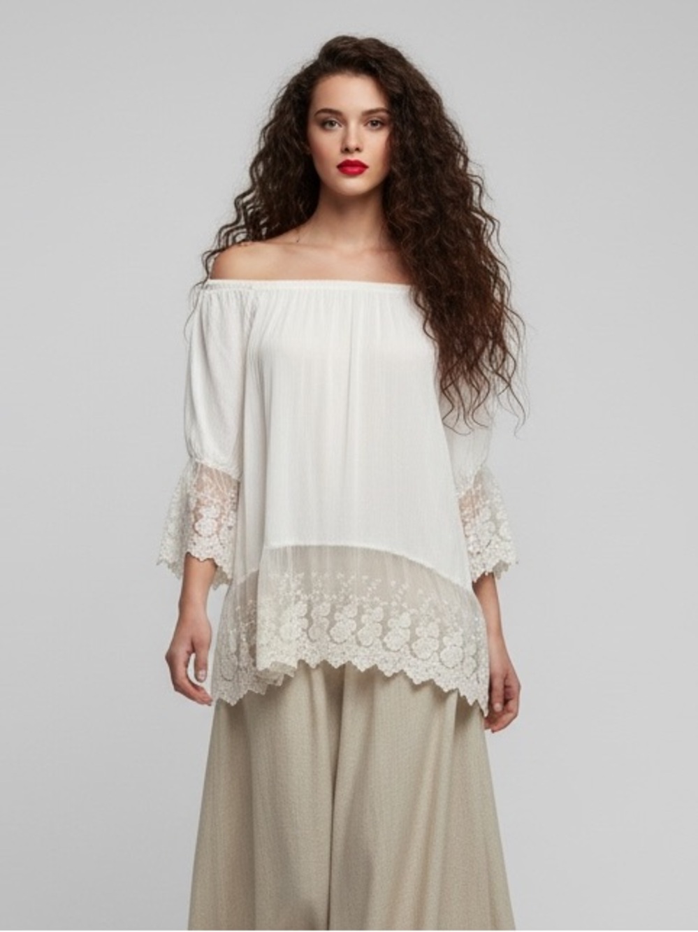Rock 47 by Wrangler Off Shoulder Lace Boho Tunic Top - Size S
